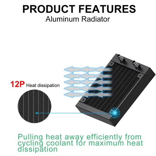Vista 3 de Clyxgs Radiador de refrigeración por agua, radiador intercambiador de calor de aluminio de 12 tubos con tubo para PC CPU, computadora, sistema