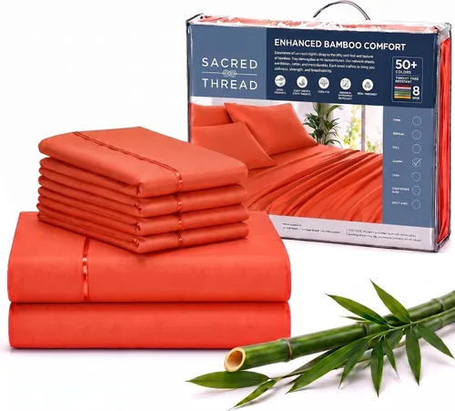 Vista 83 de Sacred Thread Sábanas de rayón derivado de bambú tamaño individual, sábanas refrescantes de bolsillo profundo de 18 pulgadas para personas que