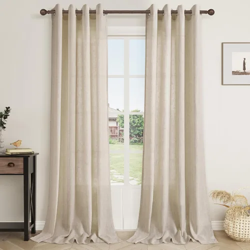 Vista 27 de Cortinas de lino negro para dormitorio y sala de estar de 84 pulgadas de largo, juego de 2 paneles, para habitación de niños, filtro de luz