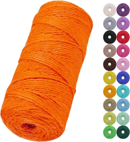 Vista 11 de Cuerda de yute natural de 0.079 pulgadas y 328 pies para manualidades, cuerda de yute de colores de 3 capas para envoltura de regalos, jardinería