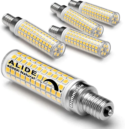 Vista 13 de Bombilla LED E12 regulable de 5 W C7, reemplaza equivalente a halógeno E12 de 40 W, blanco cálido 2700 K, base T6 de 110 V, 120 V, E12, bombillas