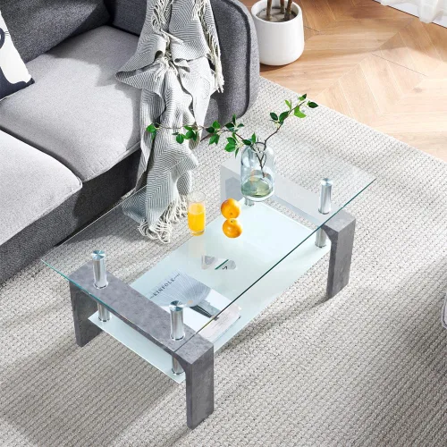 Vista 12 de Btrpily Mesa de centro rectangular para sala de estar, mesa de té adecuada para sala de espera, mesa auxiliar moderna con patas de madera, mesa