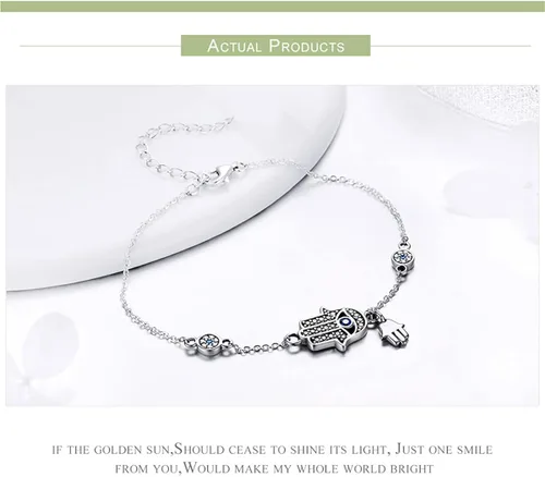 Vista 5 de BISAER Pulsera de plata de ley con cierre de dije para abalorios con piedras preciosas de zafiro, tapón de bloqueo de clip de ojo malvado
