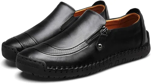 Vista 2 de Zapatos casuales de conducción para hombre con cremallera, mocasines ligeros, suaves y cómodos, zapatos Oxford para caminar