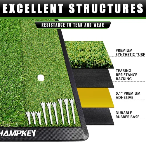 Vista 4 de CHAMPKEY Alfombrilla de Golf de Doble Césped Viene con 9 Tees de Golf y 1 Tee de Goma Alfombrilla de Práctica de Golf con Respaldo de Goma