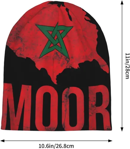 Vista 4 de Morish American America Amexem Marroquí Beanie Sombreros Hombres Navidad Sombreros Térmicos Unisex Sombrero de Punto Negro, Negro