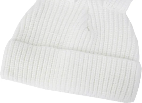 Vista 4 de Gorro de punto con orejas largas de conejo, divertido gorro de invierno esponjoso, cálido de punto de conejo, gorra de calavera de ganchillo