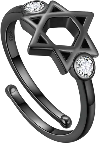 Vista 65 de Jewmon Anillo de plata de ley con estrella de David para mujer – Anillo ajustable Magen David – Amuleto Wicca – Regalos judíos