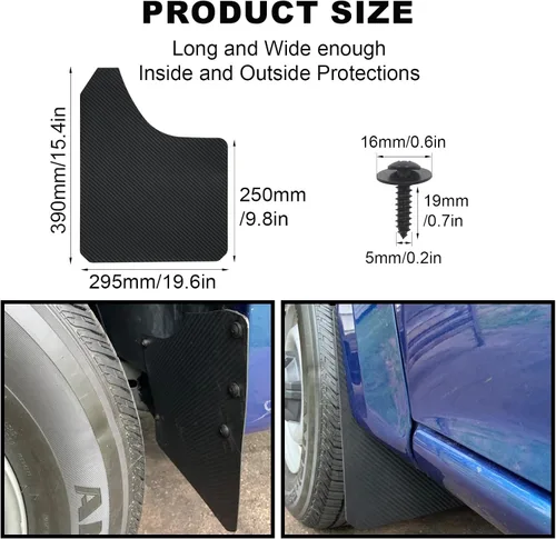 Vista 2 de [Usado] Aletas universales para barro con efecto de fibra de carbono, protectores contra salpicaduras, guardabarros, guardabarros, guardabarros