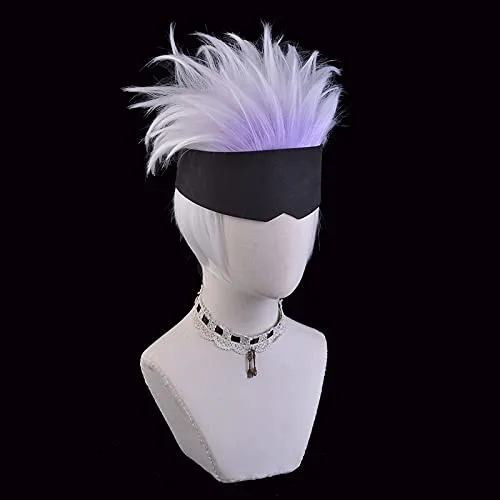 Vista 2 de SUNXXCOS fibra de alta temperatura hombres y mujeres para el partido masculino Cosplay traje Jujutsu Kaisen (peluca Gojo Satoru)