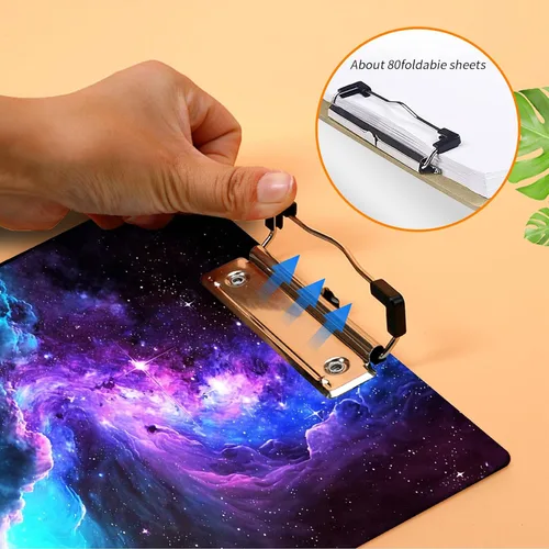 Vista 6 de Portapapeles de plástico con soporte para bolígrafo, portapapeles tamaño carta A4 con clip de perfil bajo y lazo para colgar, bonito portapapeles
