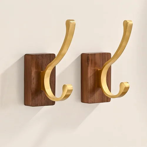 Vista 8 de Paquete de 2 Percheros Pequeños de Madera de 17.3" Montados en la Pared con 5 Ganchos, Ganchos de Pared de Entrada Colgador de Abrigos para Colgar