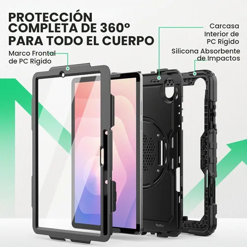 Vista 5 de SEYMAC Funda para Samsung Galaxy Tab S11 5G 2025 de 11 pulgadas, resistente a prueba de golpes, con protector de pantalla, soporte giratorio, correa