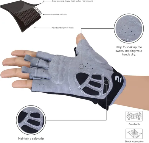 Vista 5 de SAWANS Guantes de ciclismo de medio dedo, guantes de ciclismo de montaña de carretera, antideslizantes, amortiguadores, acolchados, transpirables