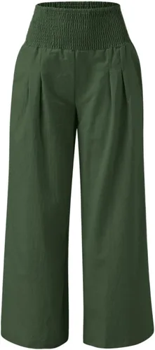 Vista 3 de oliwex Pantalones palazzo casuales de pierna ancha para mujer, pantalones palazzo de cintura alta para mujer, casuales con bolsillos