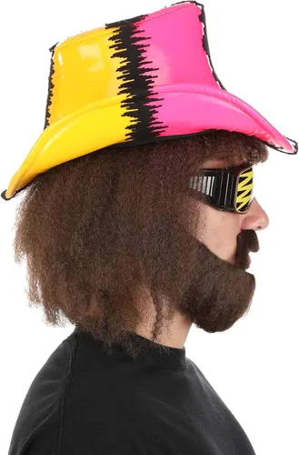 Vista 6 de FUN Costumes Pink & Yellow Macho Man Randy Savage Deluxe Cowboy Hat