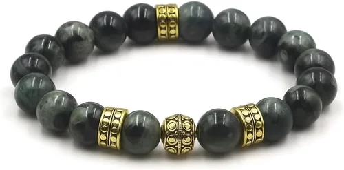 Vista 5 de Kartini Studio Pulsera de jade y oro, pulsera de cuentas de jade verde oscuro y oro, joyería de cuentas de calidad para hombre