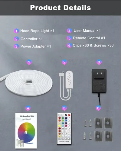 Vista 8 de echosari Tira de luces LED RGBIC inteligentes, tira de luces de neón de 33 pies que funciona con Alexa y Google Assistant, tira de luces de neón