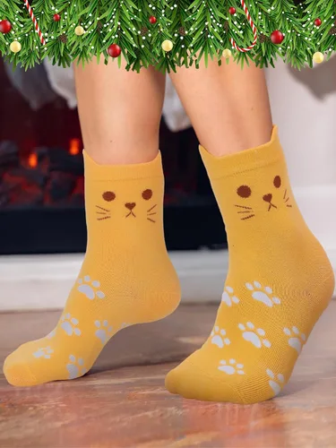 Vista 6 de Liitrsh Juego de 10 bonitos calcetines de gato y orejas de gato, gorro de punto para amantes de los gatos, niñas, mujeres, familia, Navidad, patas