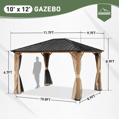 Vista 4 de Aoodor - Gazebo de techo rígido para exteriores de 10 x 12 pies