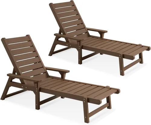 Vista 14 de Chaise Lounge, madera de polietileno, silla de salón al aire libre con respaldo ajustable, resistente a la intemperie, impermeable, a prueba
