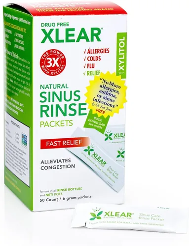 Vista 6 de Sistema de irrigación nasal Xlear con xilitol natural con 6 paquetes de solución salina y 1 botella para enjuague sinusal - Limpiador nasal