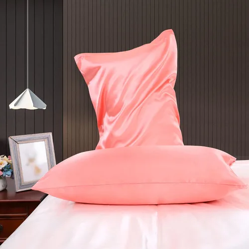 Vista 3 de PiccoCasa Juego de 2 fundas de almohada de satén con cremallera de 85 GSM Coral claro