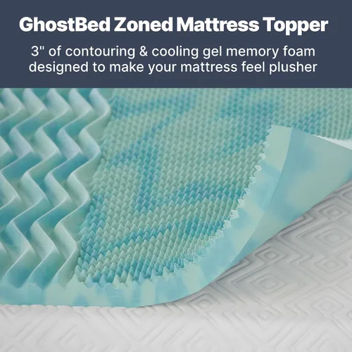 Vista 3 de GhostBed Cubrecolchón de espuma viscoelástica de gel refrescante de 3 pulgadas, funda impermeable, protector y cubrecolchón en uno, tamaño individual