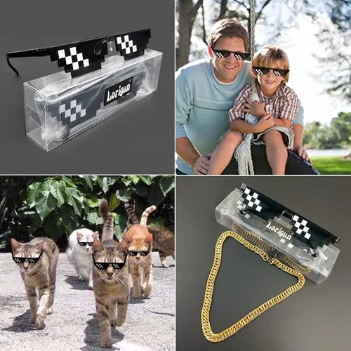 Vista 4 de Lorigun Thug Life - Gafas de sol Pixel para fiesta, lidiar con eso, gafas de despedida de soltero