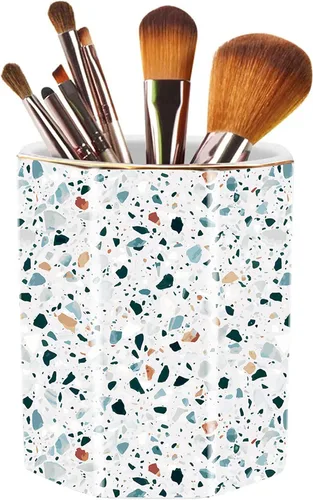 Vista 11 de Soporte para bolígrafo para escritorio, con patrón floral, taza de lápices para niñas, niños, organizador de escritorio de cerámica duradero, Rosa