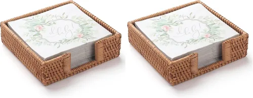 Vista 8 de Servilletero de ratán cuadrado, cesta de mimbre para cocina, servilleteros planos para servilletas de papel, servilletero tejido para mesa