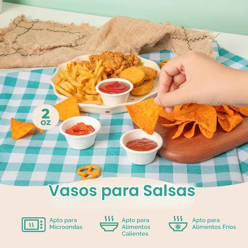 Vista 5 de Fit Meal Prep [Paquete de 100] Vasos desechables compostables para condimentos y muestras de 2 onzas, tazas biodegradables de fibra de bagazo