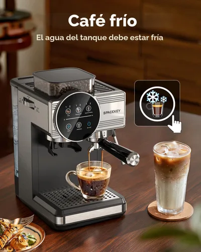 Vista 4 de Máquina de café expreso con molinillo y espumador, 30 ajustes de molienda Brushed Silver