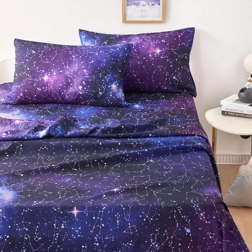 Vista 8 de Wake In Cloud - Juego de sábanas Constellation, juego de 4 piezas, espacio celestial, brujería estelar, galaxia astrológica, ropa de cama de Azul