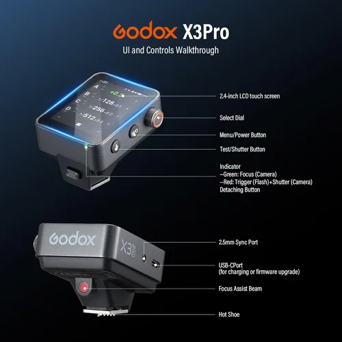 Vista 8 de Godox X3 Pro C TTL Disparador de flash inalámbrico para Canon (2026 actualizado) Control Camera Shutter, HSS, 2.4G X System, 2.4" OLED