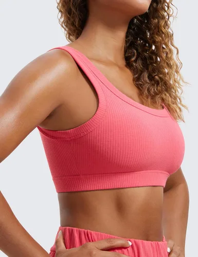 Vista 4 de CRZ YOGA Ribbed Sports Bras for Women - U Back Wireless Medium Impact Sports Bra Padded Yoga Workout Bra