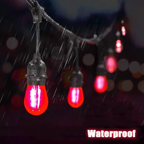 Vista 4 de Bombilla LED S14 de repuesto de 2 W, bombillas de repuesto para luces LED, inastillables, impermeables, decorativas, E26, filamento rojo, bombillas