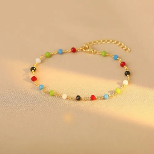 Vista 2 de Pulsera de cadena de elegante oro para mujer, pulseras de cadena individual o en capas, con eslabón de dije de corazón, karma, triángulo, perlas