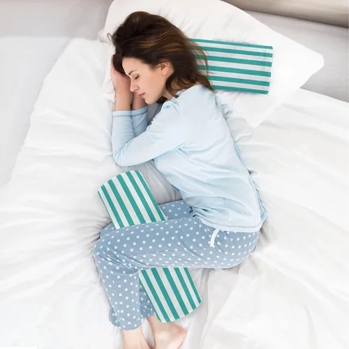 Vista 6 de Almohada redonda con funda a rayas, color azul y blanco, almohada cervical, almohada cervical, soporte de cuello de espuma viscoelástica para dormir