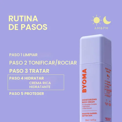 Vista 6 de BYOMA Crema Hidratante Rica - Loción Facial de Reparación de Barrera con Bakuchiol y Extracto de Karité - Hidratante Facial con Ceramidas para Piel
