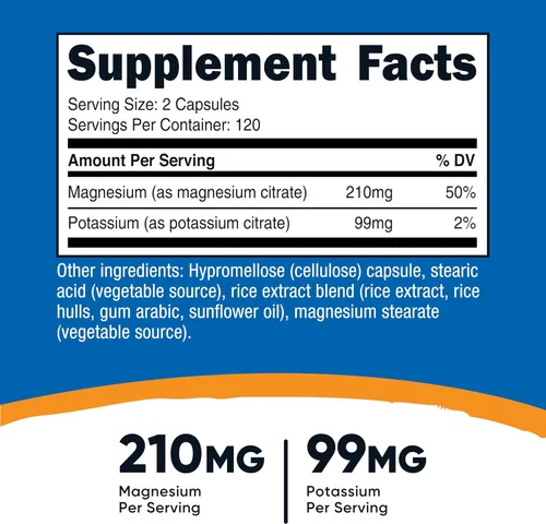 Vista 2 de Nutricost Potasio (99 mg) Citratos de magnesio (210 mg), 240 cápsulas, sin OMG, sin gluten