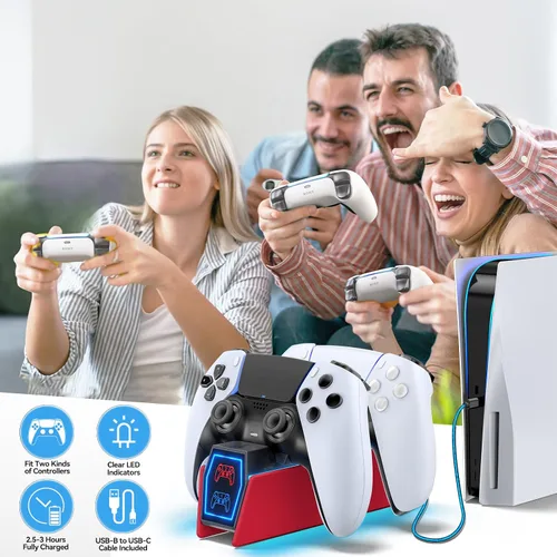 Vista 8 de Estación de carga de controlador compatible con placas frontales Play 5 Edge y controlador dual, 9 iluminaciones P 5 accesorios estación de carga