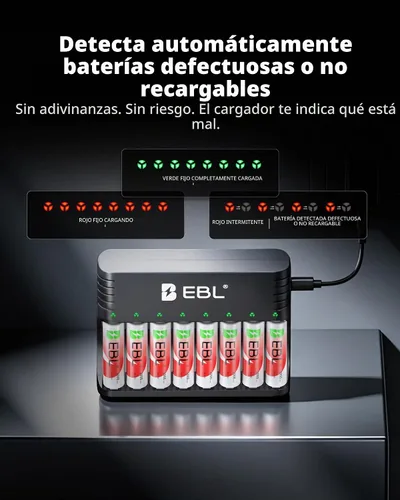 Vista 2 de EBL Cargador inteligente de 8 ranuras para AA/AAA, cargador rápido tipo C