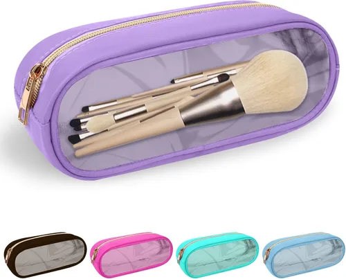 Vista 17 de izuzta Nylon Lager Pequeño Slim Mini Maquillaje Bolsa Organizador, Beige, Viajes