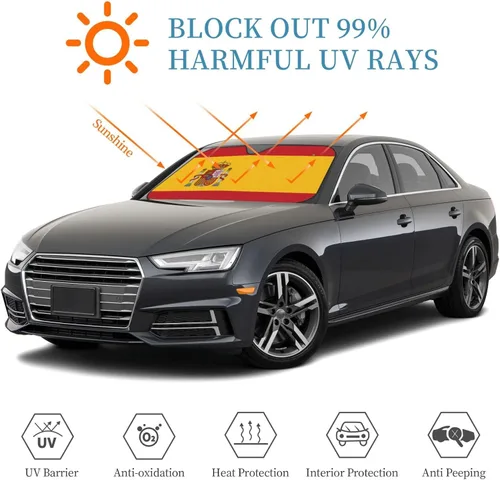 Vista 7 de Parasol plegable para parabrisas de coche con bandera de España, bloquea el calor y los rayos UV