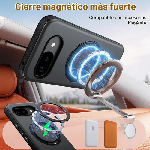 Vista 3 de Oterkin - Funda para Google Pixel 10a con soporte magnético giratorio de 360°, color negro