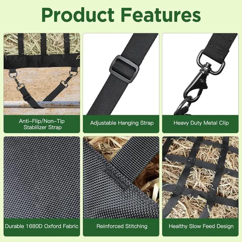 Vista 3 de 2Pack Heavy Duty Hay Bags for Horses Slow Feed with Widening Side Design