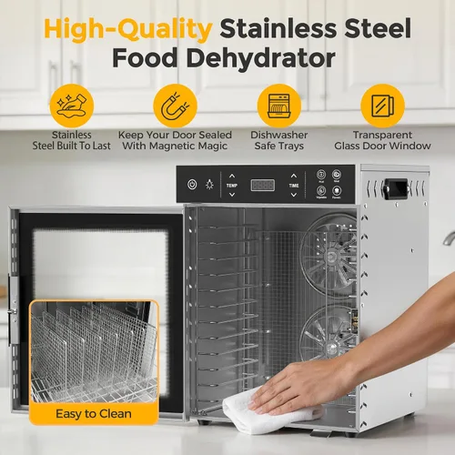Vista 7 de Suteck Deshidratador de alimentos de 12 bandejas, acero inoxidable, 4 2-Plateado