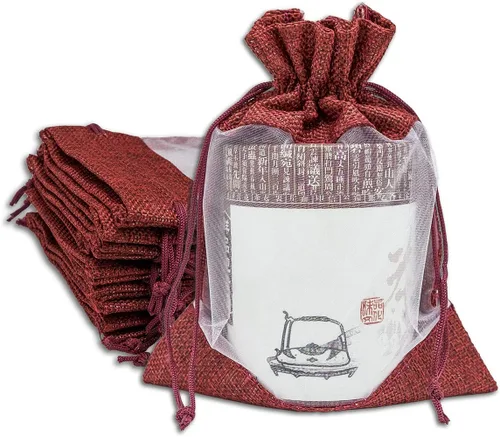 Vista 28 de TheDisplayGuys para tu vida moderna - Paquete de 12 bolsas de regalo pequeñas de arpillera de lino y organza con cordones (8.9x14 cm, gris)