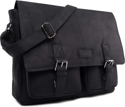 Vista 2 de LEABAGS Maletines de cuero para hombre - Bolso Cambridge de cuero genuino para portátil de 15 pulgadas - Bolso de mensajero vintage